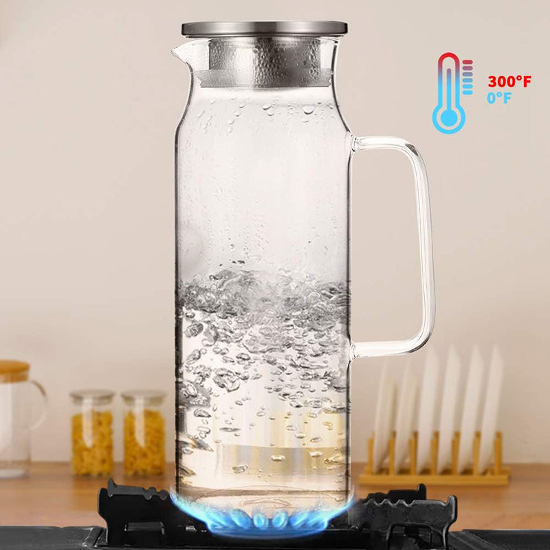 1500ml Water Pitcher Glass Pitcher with Lid and Handle Pitcher for Ice Tea and Homemade Juice Glass Carafe for Hot/Cold Water