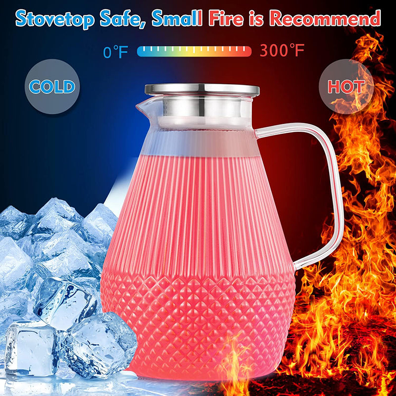 80oz Glass Pitcher with Lid and Spout Large Glass Water Pitcher with Brush for Juice, Lemonade and Hot&Cold Beverage, Iced Tea Pitcher