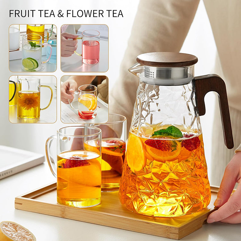 60oz Glass Pitcher with Handle for Hot and Cold Drinking Heat Resistant Borosilicate Glass Carafe