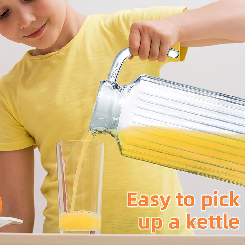 63oz 1800ml Glass Pitcher with Lid 2pcs Glass Fridge Pitcher with Handle Large Capacity Beverage Container Pitcher with Spout