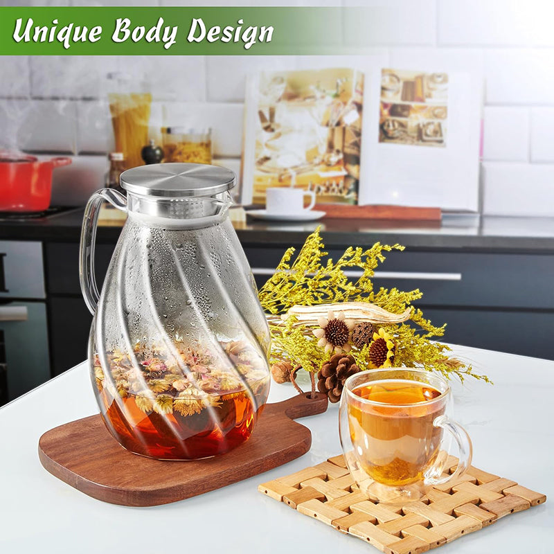 2.2L Water Pitcher with Lid & Handle Glass Pitcher Glass Jug Large Pitchers for Drinks Drink Dispensers