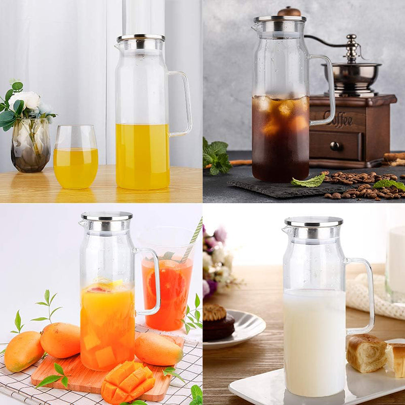 1500ml Water Pitcher Glass Pitcher with Lid and Handle Pitcher for Ice Tea and Homemade Juice Glass Carafe for Hot/Cold Water