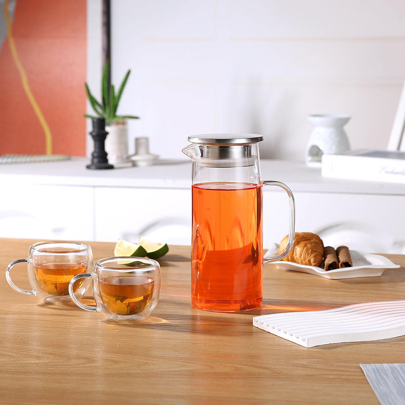 1000ml Glass Water Pitcher And Carafe Heat Resistant Glass Pitcher With Lid And Spout Beverage Pitchers
