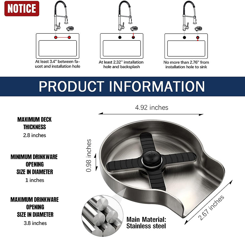 Stainless Steel Metal Faucet Glass Rinser for Kitchen Sinks,Bottle Washer,Kitchen Sink Accessories