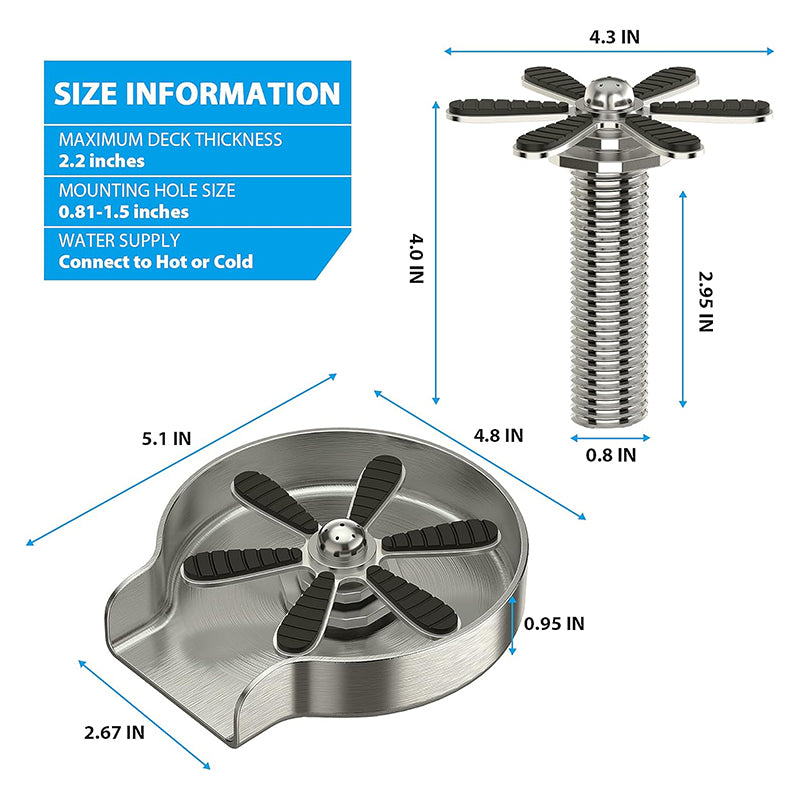 Glass Rinser Quick Bottle Washer Stainless Steel Glass Washer For Sink Cup Cleaner Automatic Faucet Glass Rinser for Home, Cafe or Bar