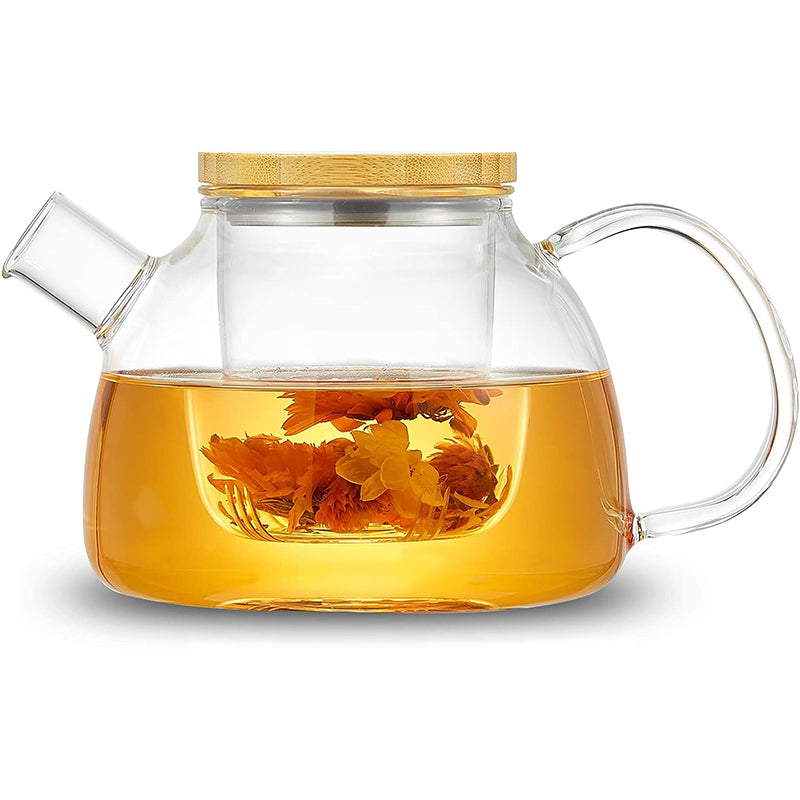 1000ml Glass Teapot Glass Tea Kettle with Removable Clear Filter,Stovetop Ideal Tea Set for Blooming Flower Tea