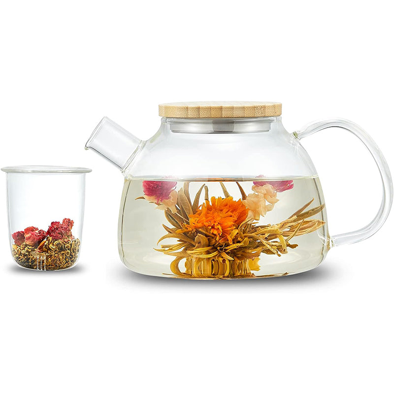 1000ml Glass Teapot Glass Tea Kettle with Removable Clear Filter,Stovetop Ideal Tea Set for Blooming Flower Tea