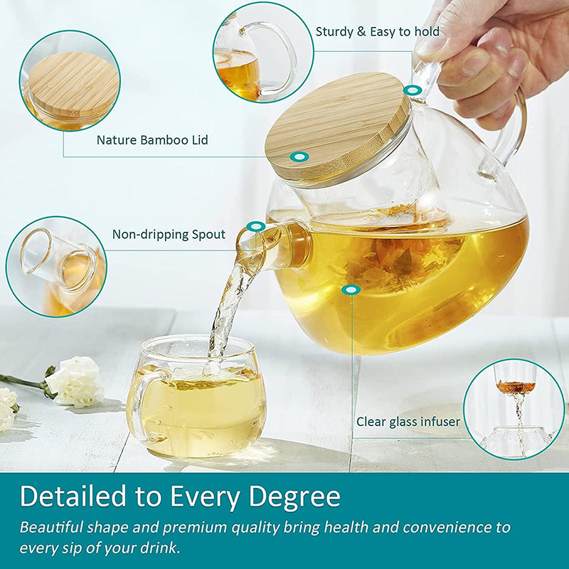 1000ml Glass Teapot Glass Tea Kettle with Removable Clear Filter,Stovetop Ideal Tea Set for Blooming Flower Tea