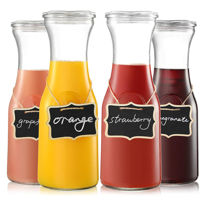 Set of 4 Glass Carafe with Lid, 1 Liter Beverage Serveware Carafe Clear Glass Pitcher for Cold Water, Juice, Milk, Iced Tea, Lemonade
