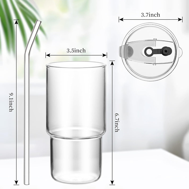 25 OZ Iced Coffee Cup With Glass Lids and Straws Wide Mouth Smoothie Cups Glass Tumbler