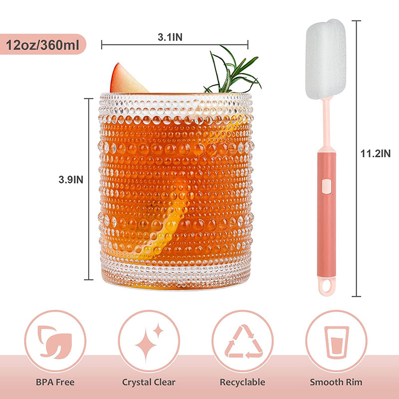 12 oz Hobnail Glass Cups Vintage Glassware Drinking Glasses Set of 6 Clear Water Tumbler for Beer,Cocktail,Whiskey,Juice