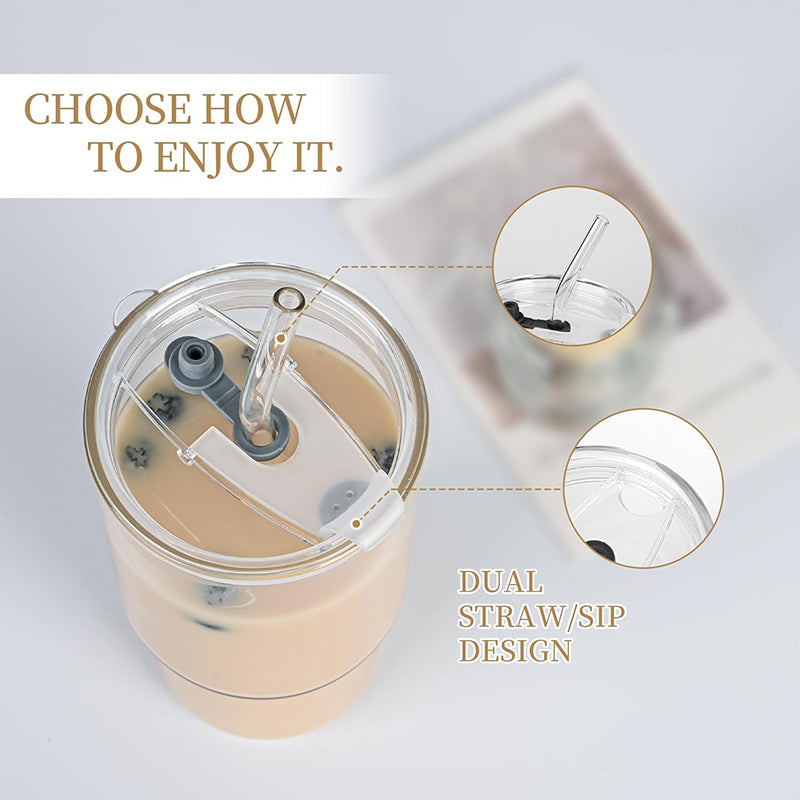 25 OZ Iced Coffee Cup With Glass Lids and Straws Wide Mouth Smoothie Cups Glass Tumbler