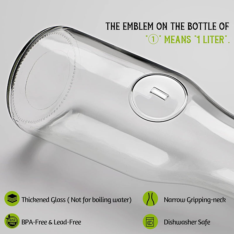 Set of 4 Glass Carafe with Lid, 1 Liter Beverage Serveware Carafe Clear Glass Pitcher for Cold Water, Juice, Milk, Iced Tea, Lemonade