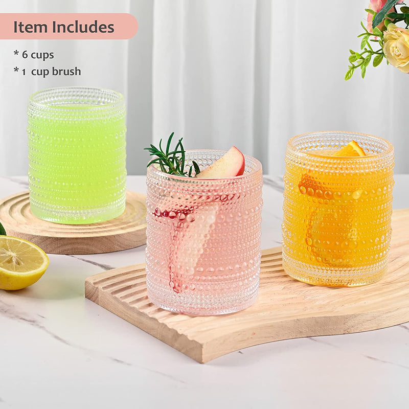 12 oz Hobnail Glass Cups Vintage Glassware Drinking Glasses Set of 6 Clear Water Tumbler for Beer,Cocktail,Whiskey,Juice