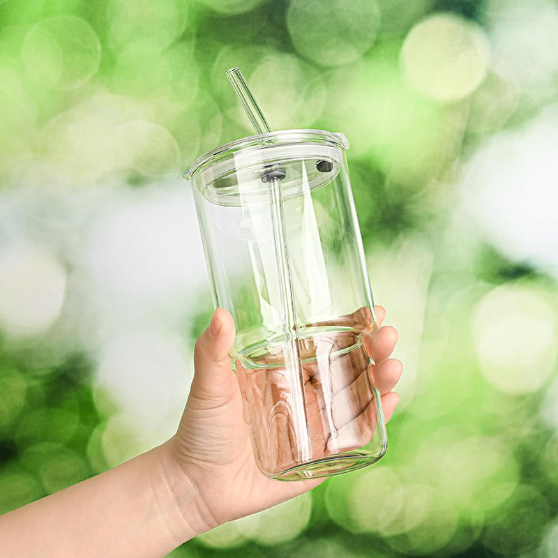 25 OZ Iced Coffee Cup With Glass Lids and Straws Wide Mouth Smoothie Cups Glass Tumbler