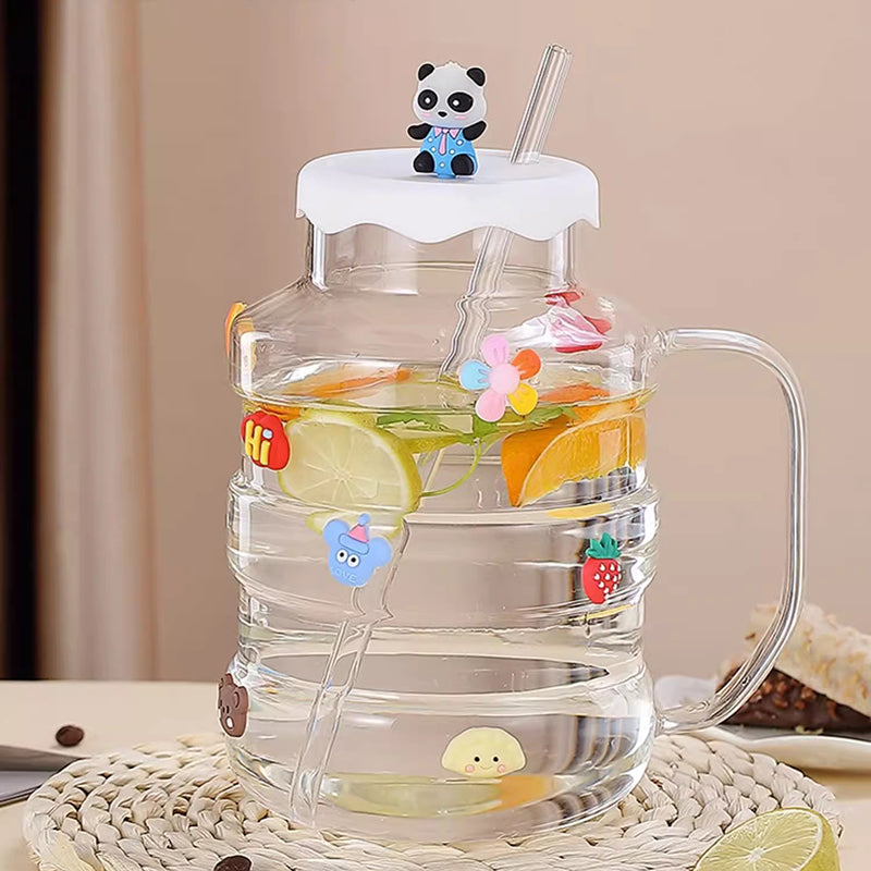 High Borosilicate Glass Water Cup Large Capacity High Temperature Resistant Kettle With Lid And Straw For Office