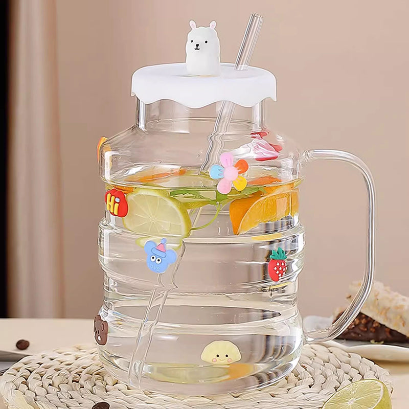 High Borosilicate Glass Water Cup Large Capacity High Temperature Resistant Kettle With Lid And Straw For Office