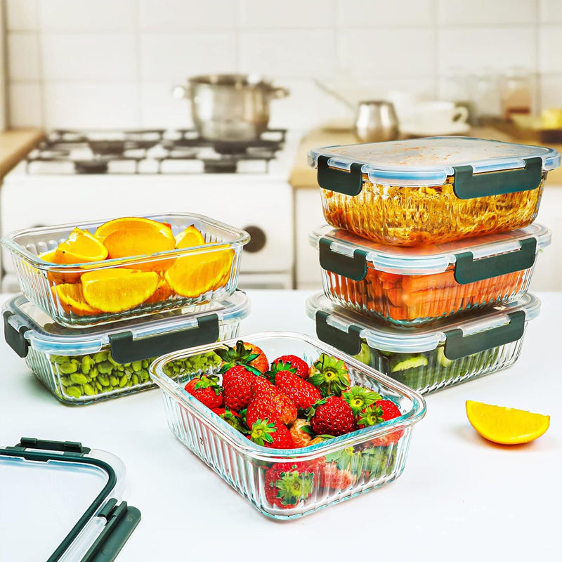 5 Packs 36 Oz Glass Food Storage Containers Glass Meal Prep Containers With Lids Airtight Glass Lunch Bento Boxes Bpa Free Microwave Freezer And Dishwasher Friendly