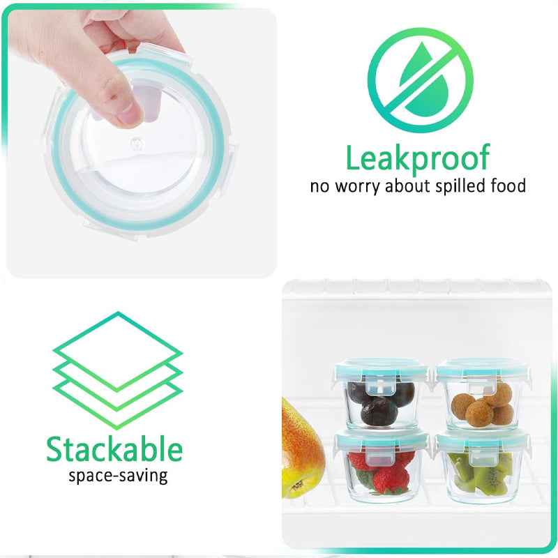 12-Pack, 5oz Mini Glass Food Storage Containers, Small Glass Jars With Locking Lids, Food Containers, Airtight, Freezer, Microwave, Oven & Dishwasher Friendly