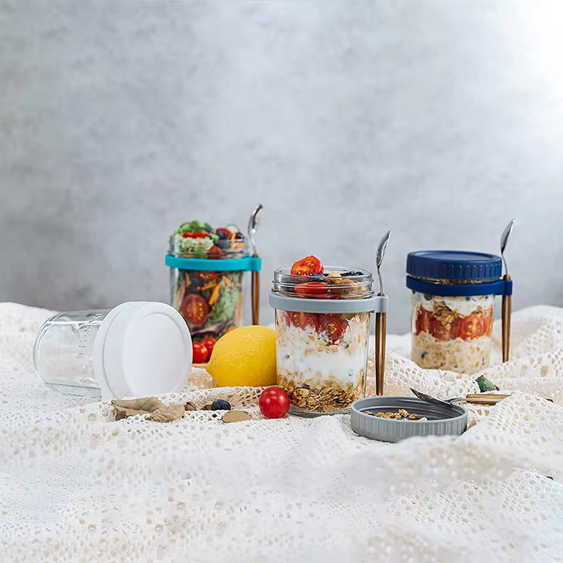 Hot Sell 10oz Airtight Overnight Oats Jars With Lid And Spoon Overnight Oats Containers With Measurement Marks