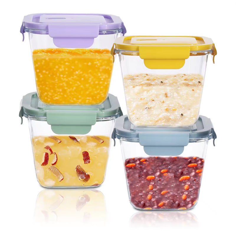 Baby Food Grade Lunch Box Square Storage Jars Glass Food Container Microwave And Oven Safe