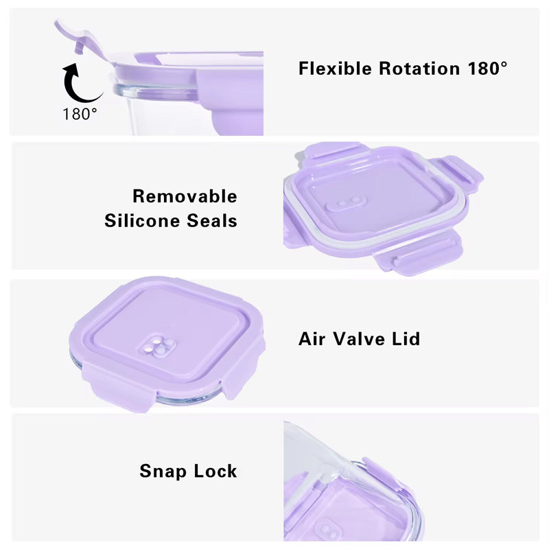 Baby Food Grade Lunch Box Square Storage Jars Glass Food Container Microwave And Oven Safe