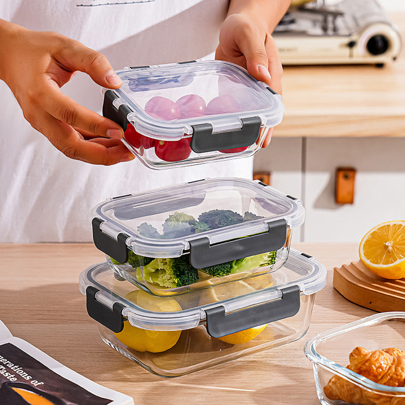 Square Glass Lunch Box Can Be Heated In The Microwave, General Office Lunch Box, High Boron Lunch Box