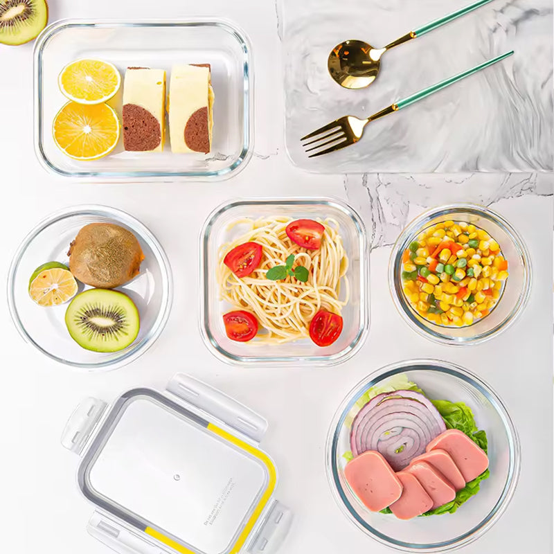 Kitchen Microwavable High Borosilicate Meal Prep Air Tight For Glass Food Storage Box Container Set With Airtight Lock Lids