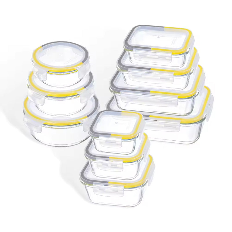 Kitchen Microwavable High Borosilicate Meal Prep Air Tight For Glass Food Storage Box Container Set With Airtight Lock Lids