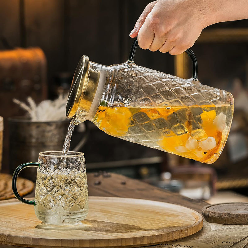 Heat Resistant Water Glass Jug Glass Pitcher with Lid, 2 PACK 2L Liter Vintage Water Pitcher for Cold Brew, Coffee, Lemonade, Iced Tea,Beverage