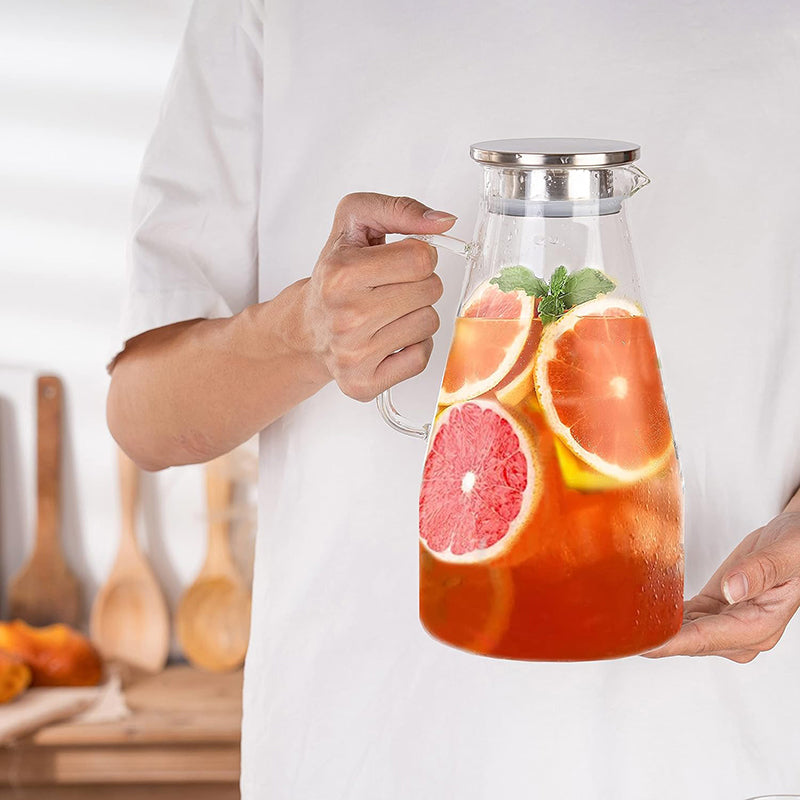 2800ml Glass Pitcher with Lid Iced Tea Pitcher Borosilicate Glassware for Juice, Milk, Coffee, Lemonade