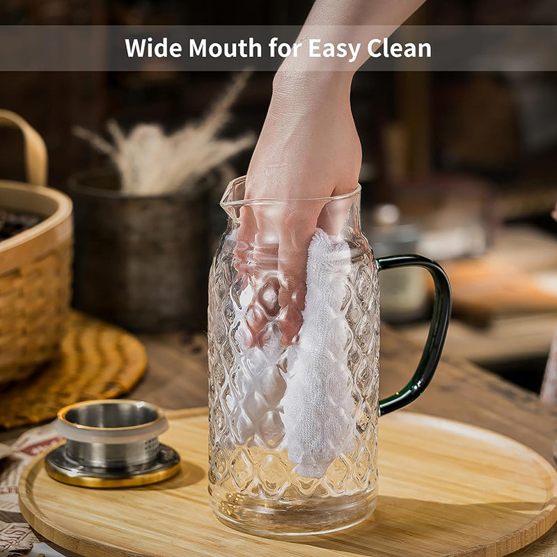 Heat Resistant Water Glass Jug Glass Pitcher with Lid, 2 PACK 2L Liter Vintage Water Pitcher for Cold Brew, Coffee, Lemonade, Iced Tea,Beverage