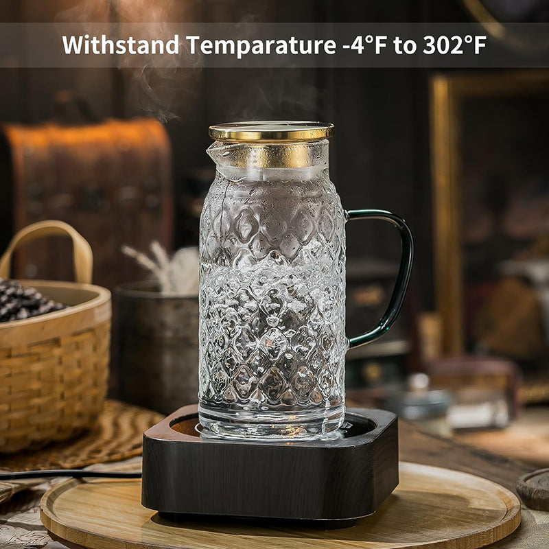 Heat Resistant Water Glass Jug Glass Pitcher with Lid, 2 PACK 2L Liter Vintage Water Pitcher for Cold Brew, Coffee, Lemonade, Iced Tea,Beverage