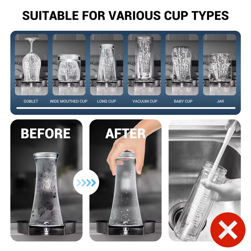 Kitchen Sink Faucet Stainless Steel Bottle Washer Cup Washer Cleaner,High Pressure Automatic Spin Quick Bar Glass Rinser