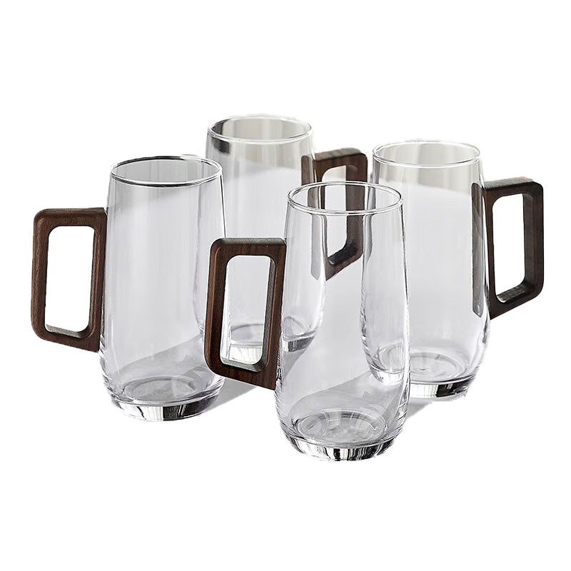 High-End Glass Teacup Walnut Handle High Temperature Resistant Office Green Tea Personal Cup 4 pack
