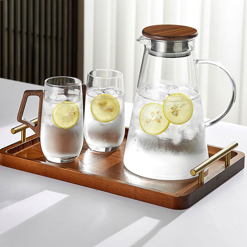 High-End Glass Teacup Walnut Handle High Temperature Resistant Office Green Tea Personal Cup 4 pack