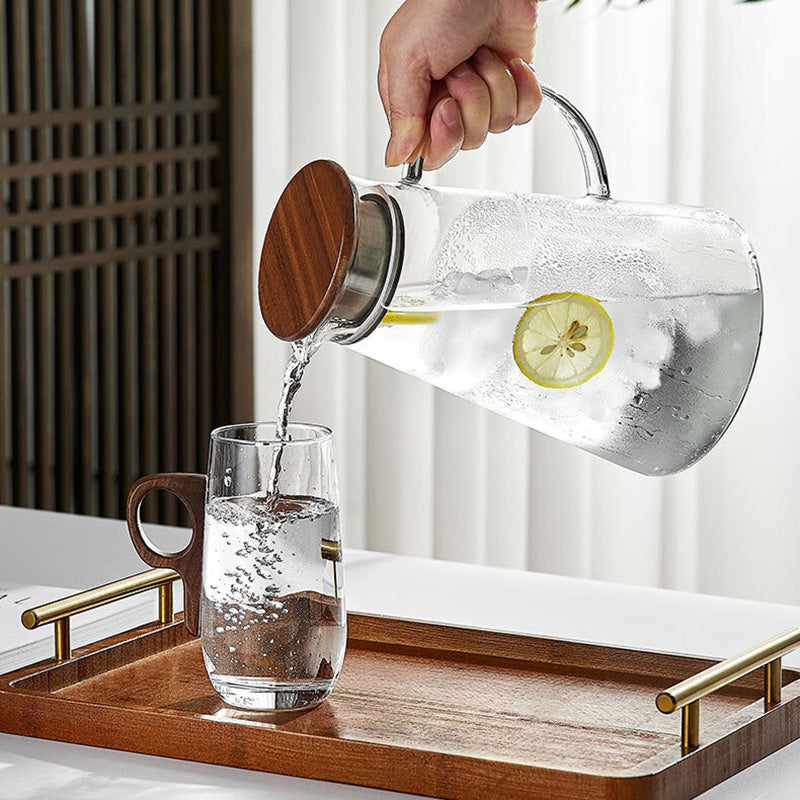 High-End Glass Teacup Walnut Handle High Temperature Resistant Office Green Tea Personal Cup 4 pack