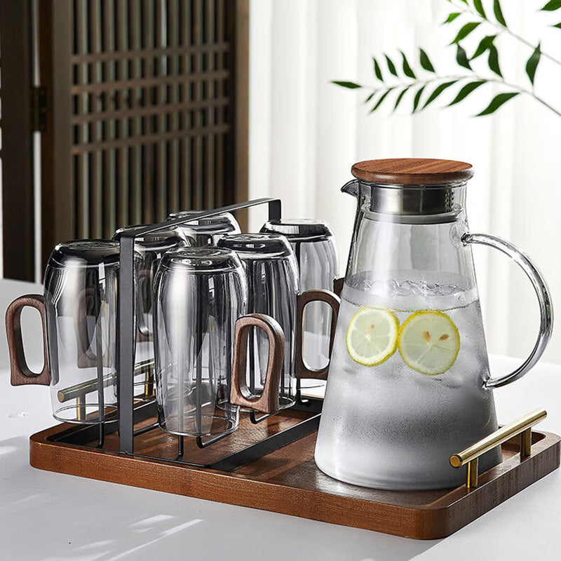 High-End Glass Teacup Walnut Handle High Temperature Resistant Office Green Tea Personal Cup 4 pack