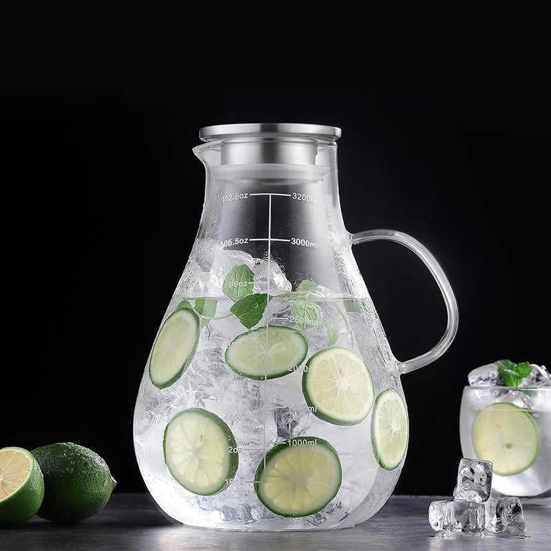 3200ml Morderned Glass Water Pitcher With Precise Scale Line Large Glass Iced Tea Pitcher For Cold Hot Drink