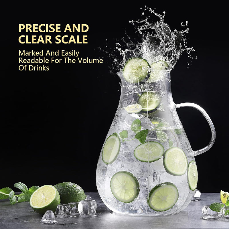 3200ml Morderned Glass Water Pitcher With Precise Scale Line Large Glass Iced Tea Pitcher For Cold Hot Drink