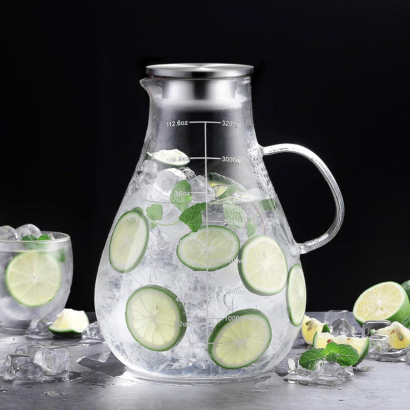 3200ml Morderned Glass Water Pitcher With Precise Scale Line Large Glass Iced Tea Pitcher For Cold Hot Drink