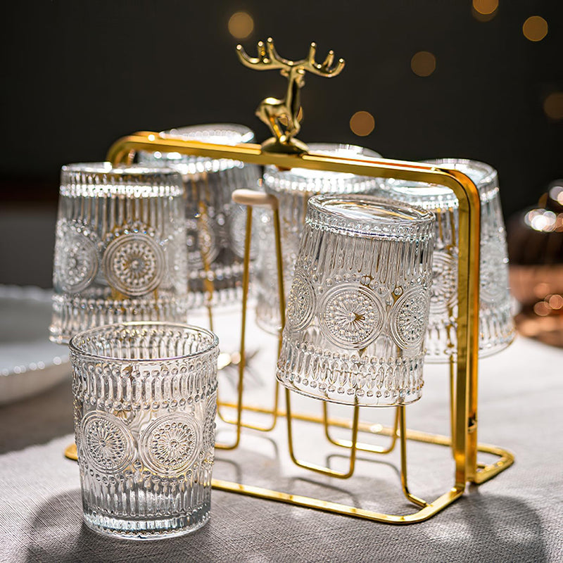 6 Pack 9 oz Water Glasses Premium Drinking Glasses Tumblers Vintage Glassware Set for Juice, Beverages, Beer