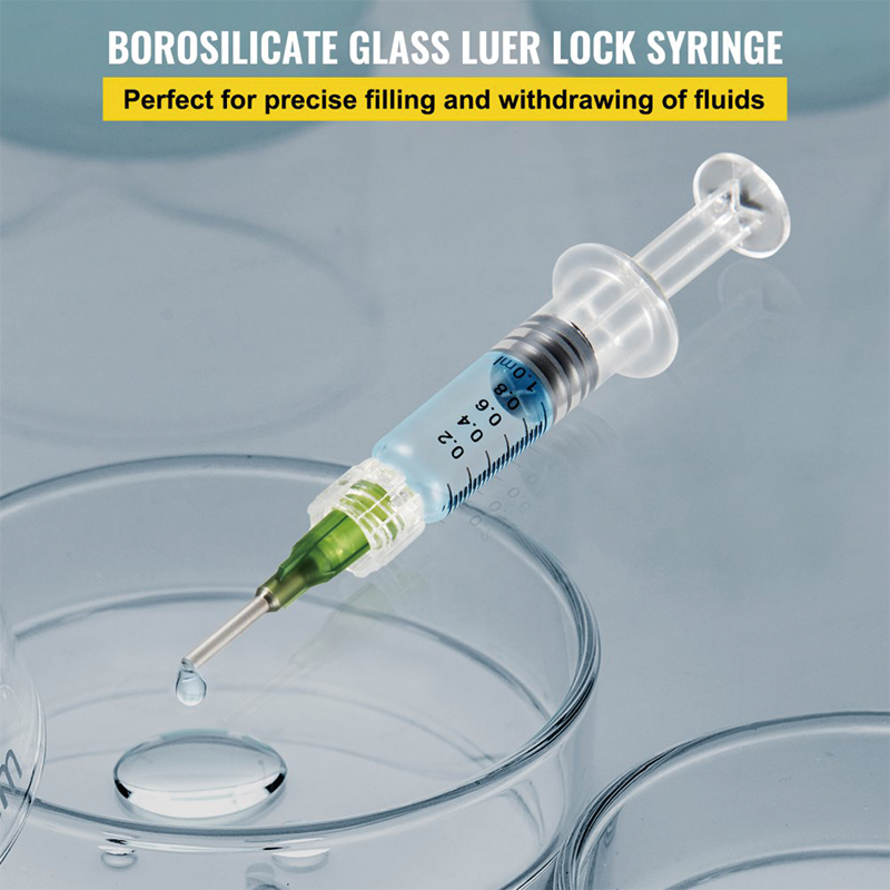 100 PCS Borosilicate Glass Luer Lock Syringe, 1mL, Reusable Glass Syringes with 14 Ga Blunt Tip Needles, for Lab, Vet, Craft, Art, Thick Liquids, Oil, Gel, Ink, Glue, Non Hypodermic(Gold putter)