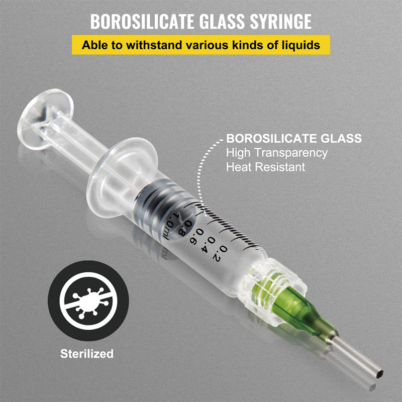 100 PCS Borosilicate Glass Luer Lock Syringe, 1mL, Reusable Glass Syringes with 14 Ga Blunt Tip Needles, for Lab, Vet, Craft, Art, Thick Liquids, Oil, Gel, Ink, Glue, Non Hypodermic(Gold putter)