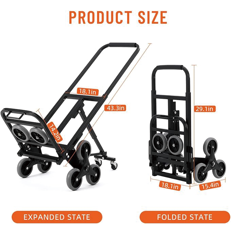 Stair Climbing Hand Truck, Heavy-Duty Hand Cart Dolly 330 lbs Load Capacity, Foldable Stair Climber Hand Trucks with Adjustable Handle, All Terrain Cart for Stairs with 10 Wheels