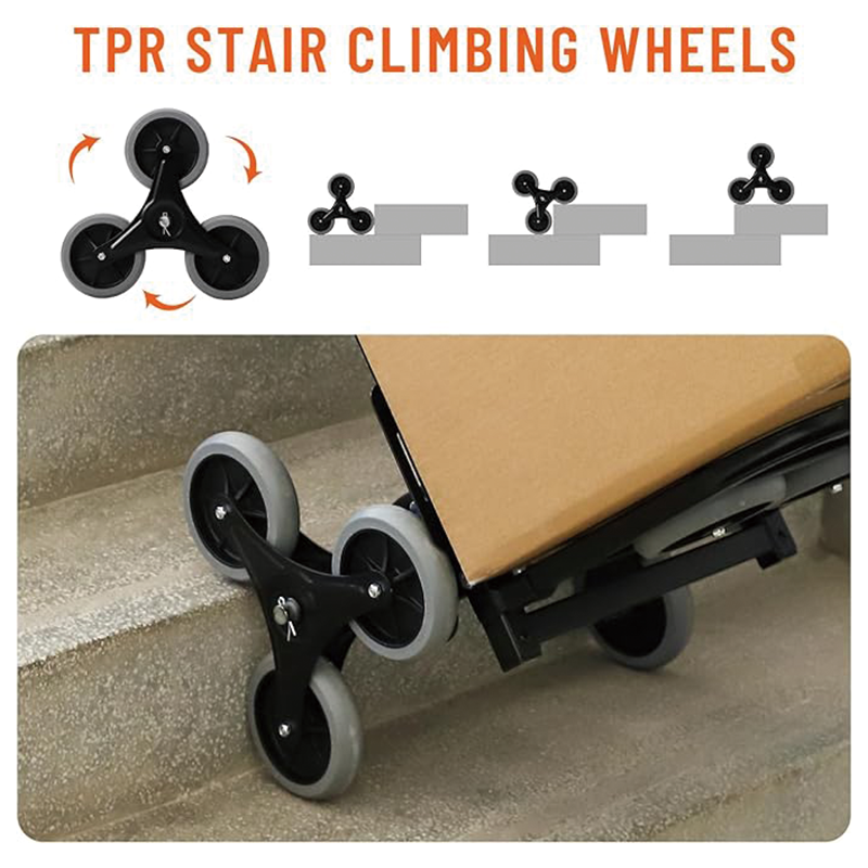 Stair Climbing Hand Truck, Heavy-Duty Hand Cart Dolly 330 lbs Load Capacity, Foldable Stair Climber Hand Trucks with Adjustable Handle, All Terrain Cart for Stairs with 10 Wheels
