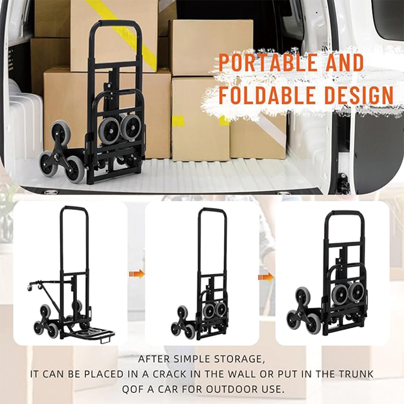 Stair Climbing Hand Truck, Heavy-Duty Hand Cart Dolly 330 lbs Load Capacity, Foldable Stair Climber Hand Trucks with Adjustable Handle, All Terrain Cart for Stairs with 10 Wheels