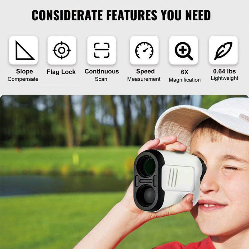 Golf Rangefinder, 650 Yards Laser Golfing Hunting Range Finder, 6X Magnification Distance Measuring, Golfing Accessory with High-Precision Flag Lock, , Continuous Scan, and Batteries