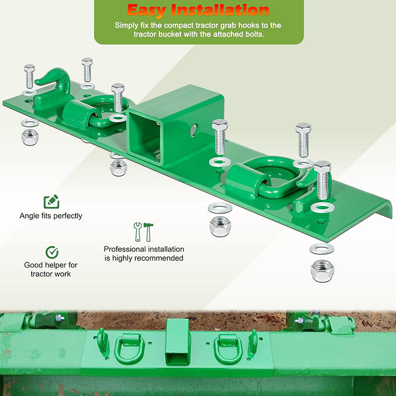 Tractor Grab Hooks 4.96" W × 21.93" L Fits Bolted on Compact Tractor Bucket Grab Hooks D Rings & 2" Receiver