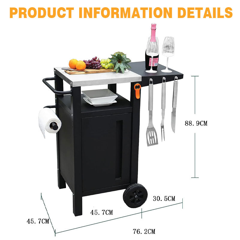 Black Wrought Iron Grill Cart Outdoor For Patio, Kitchen, Outdoor